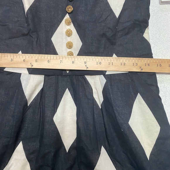 Black White Diamond A Line Harlequin Mini Dress - Picture 9 of 14